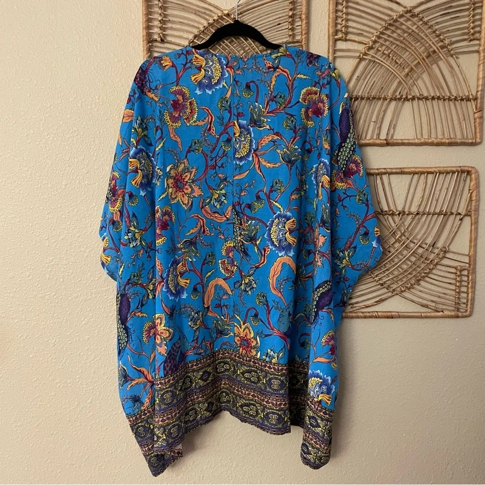JM Collection Open Front Kimono‎ Cardigan Linen Blend Jacquard Print Sz 1X B33
